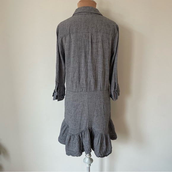 HALSTON HERITAGE Flounced Front-Button Heather Gray Cotton Wool Shirt Dress Sz 4 - Picture 4 of 11